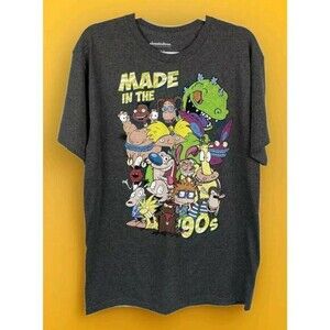 Nickelodeon Mens Made In the 90s Cartoon Characters Gray Graphic Tee Medium A119